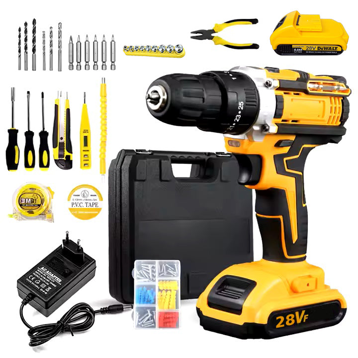 28V 40 Pieces Cordless Impact Drill Tool Box Set with Variable Speed, High Torque, and 2 Rechargeable Lithium Batteries for DIY & Industrial Use