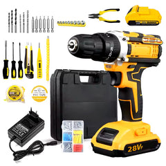 28V 40 Pieces Cordless Impact Drill Tool Box Set with Variable Speed, High Torque, and 2 Rechargeable Lithium Batteries for DIY & Industrial Use