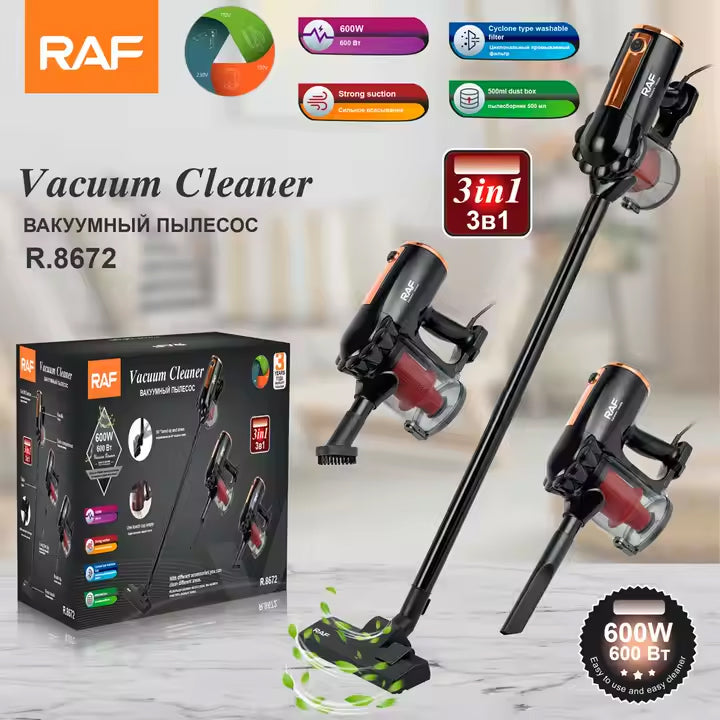 RAF Electric 3-in-1 Handheld Vacuum Cleaner with High Power & Cyclone Filter - 600W