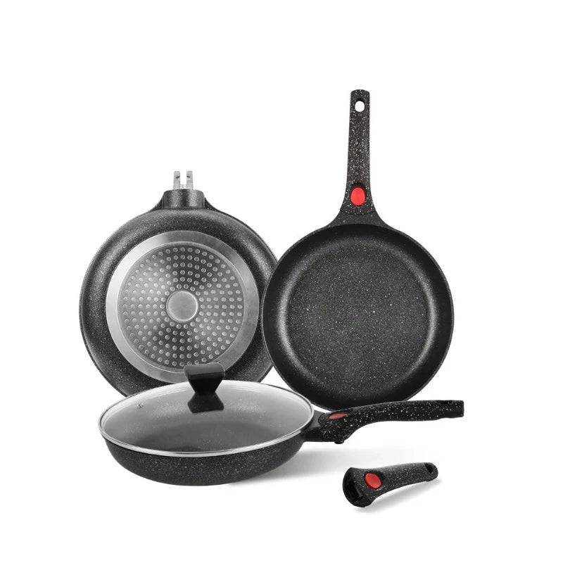 24cm Non-Stick Ceramic Induction Aluminum Fry Pan with Removable Handle & Clear Glass Lid - Oven Safe
