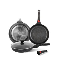 24cm Non-Stick Ceramic Induction Aluminum Fry Pan with Removable Handle & Clear Glass Lid - Oven Safe