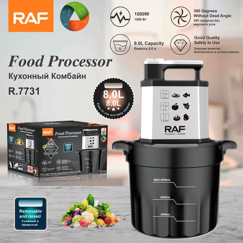 RAF 1000W 8L Large Capacity Food Processor with 360° Sharp Blades