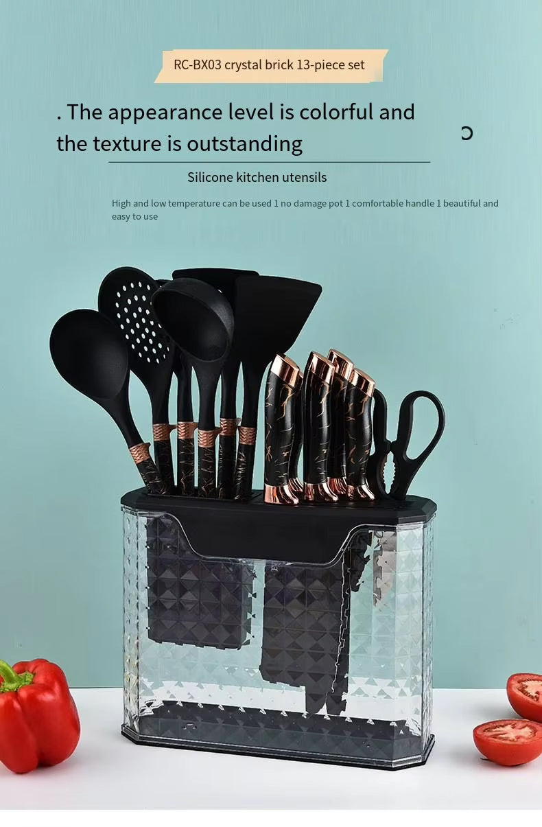 13-Piece Silicone Kitchenware & Knife Set with Stand