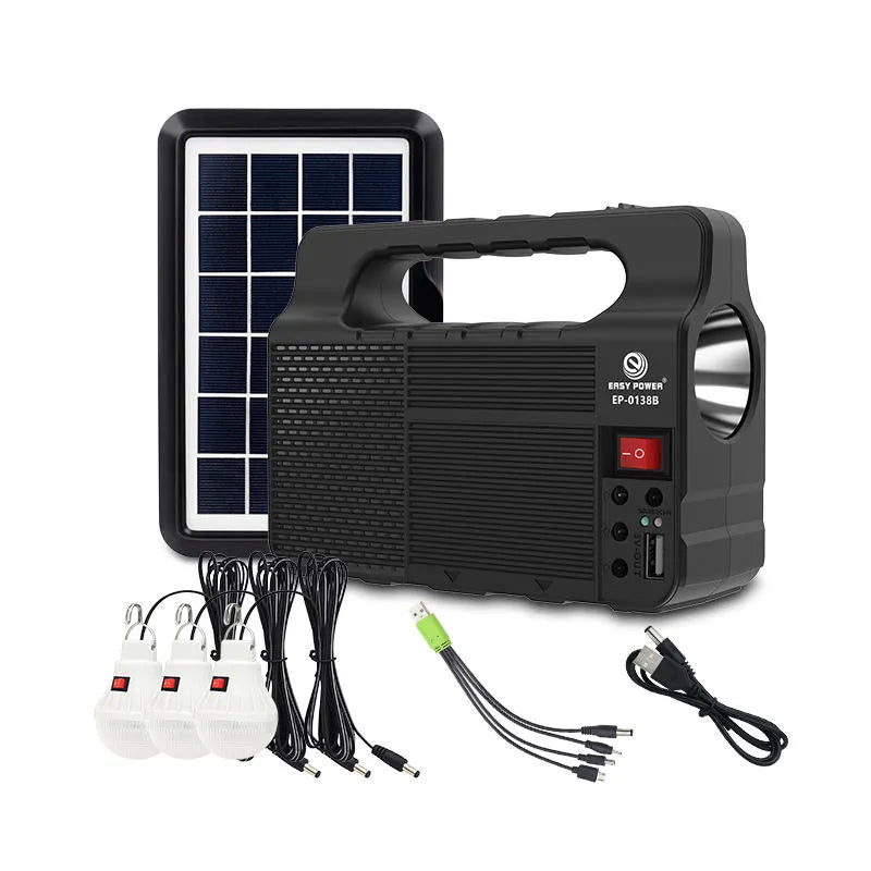 نظام إضاءة بالطاقة الشمسية Easy Power مع 3 لمبات LED وبطارية 3600 مللي أمبير، مولد شمسي محمول مع شحن هاتف USB وكابلات إخراج متعددة طراز