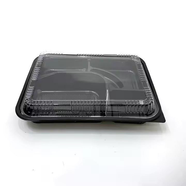 5-Compartment Disposable Plastic Food Container with Lid - 26.5 x 20.5 x 5 cm