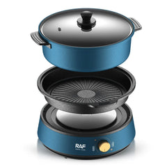 RAF R.5318 1350W 2-in-1 Multifunction Electric Cooker 4L Non-Stick Hot Pot & Grill with Auto Thermostat Control Tempered Glass Lid Detachable Electric Frying Pan