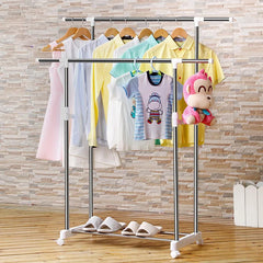 Heavy Duty Double Pole Clothes Hanger Drying Rack 50kg Load Capacity Steel Garment Rack with Plastic Joints for Wardrobe & Laundry