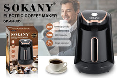 SOKANY 600W Electric Turkish Coffee Maker 250ML 4 Cup Automatic Coffee Pot with One-Touch Operation, Anti-Drip System, Water Level Indicator & Safety Protection SK-04008