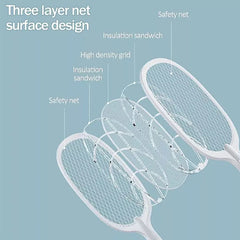 Rechargeable Electric Mosquito Swatter & UV Mosquito Trap Light with 1200mAh Lithium Battery, USB Type-C Charging Base, 3-Layer Safety Mesh, Intelligent Power Display & Dual Working Modes