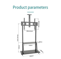 Height Adjustable Mobile TV Stand Cart for 60"–100" TVs with Wheels & Shelf, 100kg Load, VESA 200×200mm to 900×600mm