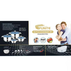 Funite 120 Pieces Stainless Steel Cookware Set with Pots, Pans, Utensils, Cutlery & Baking Tools – Induction & Gas Compatible