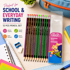12 PCS Premium HB Graphite Pencils with Eraser Tips, Break-Resistant Lead & Hexagonal Grip for School, Office, Writing, Drawing & Sketching