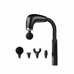 Curved Portable Handheld Shiatsu Massager with 4 Interchangeable Heads - Rechargeable