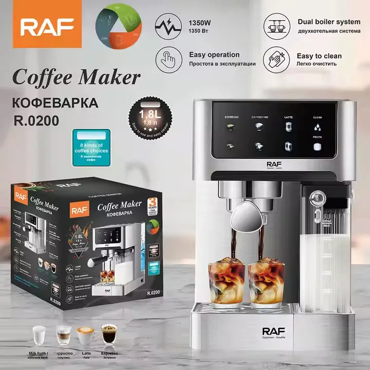 RAF 4-in-1 Automatic Stainless Steel Dual Coffee Maker Machine - 1.8L Capacity