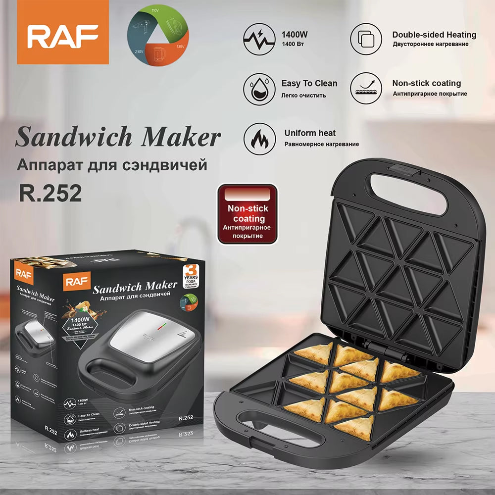 RAF Electric Non-Stick Samosa & Snack Maker & Pocket Grill Press - 1400W with 8-Triangular Slots