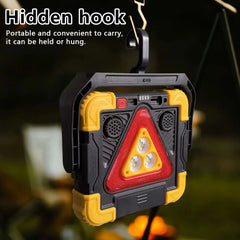 Rechargeable Triangular LED COB Emergency Warning Light with Loud Alarm - Type-C Fast Charging Power Bank Function 1200mAh Lithium Battery for Car Safety Camping Outdoor Use