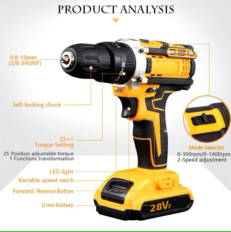 28V 40 Pieces Cordless Impact Drill Tool Box Set with Variable Speed, High Torque, and 2 Rechargeable Lithium Batteries for DIY & Industrial Use