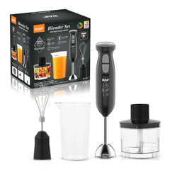 RAF 4-in-1 Multi-Functional Hand Blender, Chopper, Whisk & Mixer – 340W Stainless Steel Stick with Dual Speed & 600 ml Jar