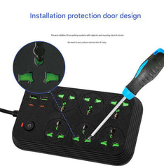 Power Socket T24, 3000W High Power Multi-Function Extension Strip with 6 Outlets, 4 USB-A Ports, 2 Type-C Ports, 2m Cable, Flame Retardant Safety Design