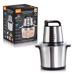 RAF High-Power Electric Food Processor with 1000W Motor, 4 Sharp Blades, Stainless Steel Build - 10 Litres Capacity
