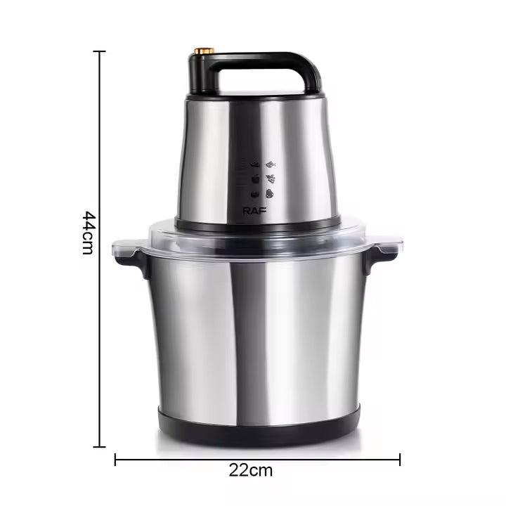 RAF High-Power Electric Food Processor with 1000W Motor, 4 Sharp Blades, Stainless Steel Build - 10 Litres Capacity