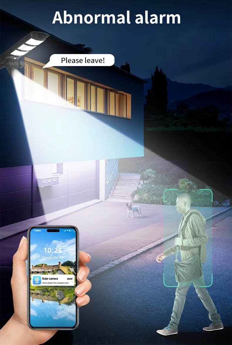 مصباح شارع خارجي يعمل بالطاقة الشمسية الكل في واحد مع كاميرا أمان 4G و 4K AI، واستشعار الحركة، ورؤية ليلية، وزاوية إمالة 360 درجة، وتخزين سحابي، وتطبيق جوال، وجهاز تحكم عن بُعد - 450 واط