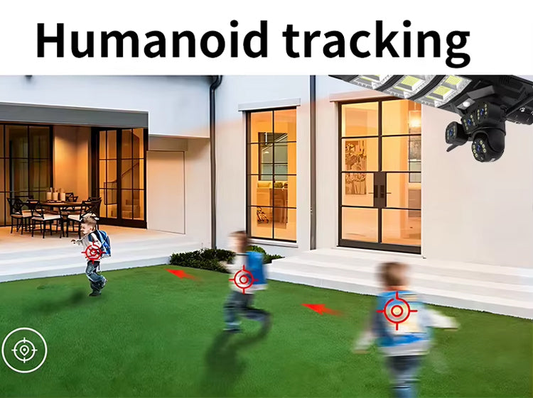 مصباح شارع خارجي يعمل بالطاقة الشمسية الكل في واحد مع كاميرا أمان 4G و 4K AI، واستشعار الحركة، ورؤية ليلية، وزاوية إمالة 360 درجة، وتخزين سحابي، وتطبيق جوال، وجهاز تحكم عن بُعد - 450 واط