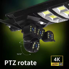 مصباح شارع خارجي يعمل بالطاقة الشمسية الكل في واحد مع كاميرا أمان 4G و 4K AI، واستشعار الحركة، ورؤية ليلية، وزاوية إمالة 360 درجة، وتخزين سحابي، وتطبيق جوال، وجهاز تحكم عن بُعد - 450 واط