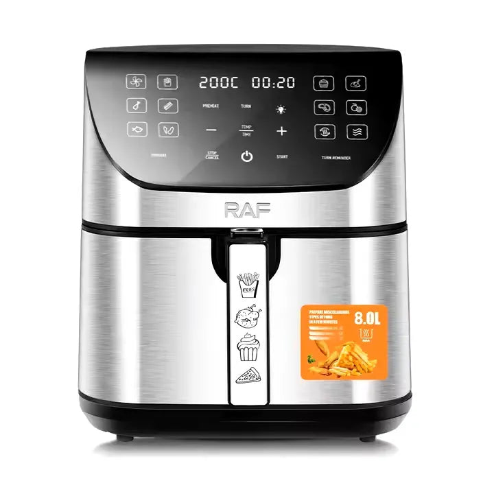 RAF 8L Smart Air Fryer with Tuya Mobile App Control, Stainless Steel Body, Temperature Control, Touch Screen - 1700W