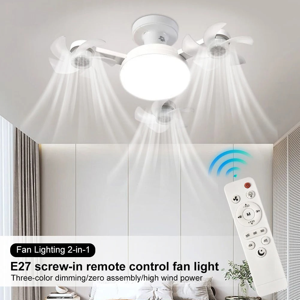 مروحة سقف ثلاثية الرؤوس على شكل طائرة بدون طيار مع إضاءة LED مع لمبة E27 وجهاز تحكم عن بعد - توفير قوي للطاقة والرياح لغرفة النوم والمطبخ وغرفة المعيشة
