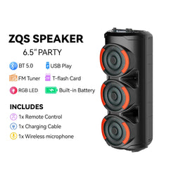 مكبر صوت كاريوكي بلوتوث محمول ZQS3601 مع أضواء RGB LED، مكبر صوت كامل النطاق بحجم 6.5 بوصة، دعم ميكروفون لاسلكي وبطارية قابلة لإعادة الشحن بسعة 1800 مللي أمبير في الساعة - عبوة مفتوحة / منتج جديد