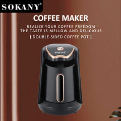 SOKANY 600W Electric Turkish Coffee Maker 250ML 4 Cup Automatic Coffee Pot with One-Touch Operation, Anti-Drip System, Water Level Indicator & Safety Protection SK-04008
