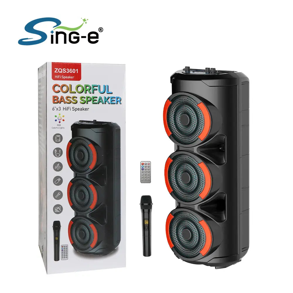 مكبر صوت كاريوكي بلوتوث محمول ZQS3601 مع أضواء RGB LED، مكبر صوت كامل النطاق بحجم 6.5 بوصة، دعم ميكروفون لاسلكي وبطارية قابلة لإعادة الشحن بسعة 1800 مللي أمبير في الساعة - عبوة مفتوحة / منتج جديد