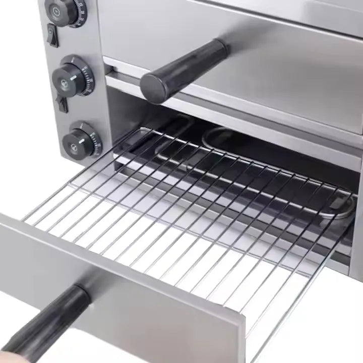 Double Tray Stainless Steel Electric Pizza Oven - 3.2KW - 50 x 48.5 x 35 cm