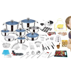 Funite 120 Pieces Stainless Steel Cookware Set with Pots, Pans, Utensils, Cutlery & Baking Tools – Induction & Gas Compatible