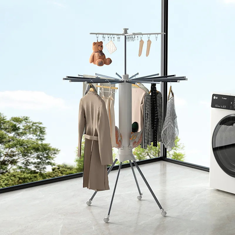 Premium Octopus Folding Clothes Drying Rack with Multi-Layer Adjustable Hangers, Aluminium Alloy Frame & Universal Wheels