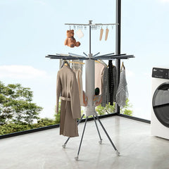 Premium Octopus Folding Clothes Drying Rack with Multi-Layer Adjustable Hangers, Aluminium Alloy Frame & Universal Wheels