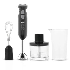 RAF 4-in-1 Multi-Functional Hand Blender, Chopper, Whisk & Mixer – 340W Stainless Steel Stick with Dual Speed & 600 ml Jar