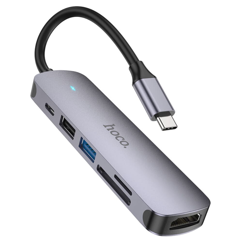 محول HOCO HB28 متعدد الوظائف من النوع C، منفذ HDTV وUSB3.0 وUSB2.0 وقارئ بطاقات SD وTF ومنفذ PD