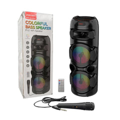مكبر صوت SING-E ZQS2801 المحمول للكاريوكي بتقنية البلوتوث بقوة 40 واط، مزود بمضخم صوت جهير مزدوج 8 بوصة، وإضاءة LED RGB، ودعم الميكروفون، وتشغيل متعدد الأوضاع.