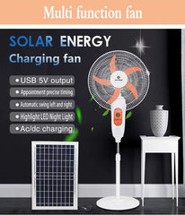 16 Inch Rechargeable AC/DC Stand Fan with Solar Panel Support Dual Battery Backup Remote Control LED Night Light USB Mobile Charging Timer Function EP-3816