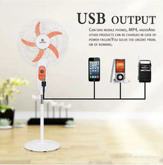 16 Inch Rechargeable AC/DC Stand Fan with Solar Panel Support Dual Battery Backup Remote Control LED Night Light USB Mobile Charging Timer Function EP-3816