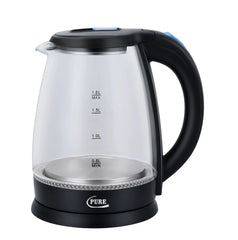 PURE 1500W 1.8L Electric Glass Kettle with Borosilicate Body, 360°  Stainless Steel Swivel Bottom with Auto Shut-Off