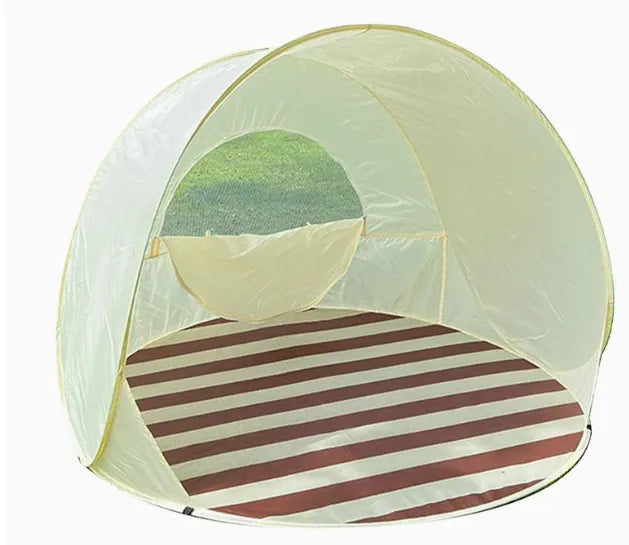 3–4 Person Pop-Up Beach Tent with Rear Mesh Ventilation, Integrated Floor Mat and Carry Bag – Lightweight Family Sun Shelter for Camping, Parks and Outdoor Use