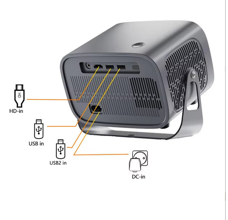 A10 Smart Android 4K WiFi Projector with Built-in Speaker, 200 Lumens, Bluetooth 5.0 with HDMI & Dual USB Ports.