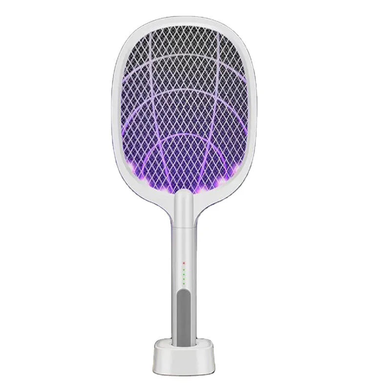 Rechargeable Electric Mosquito Swatter & UV Mosquito Trap Light with 1200mAh Lithium Battery, USB Type-C Charging Base, 3-Layer Safety Mesh, Intelligent Power Display & Dual Working Modes