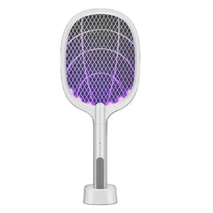 Rechargeable Electric Mosquito Swatter & UV Mosquito Trap Light with 1200mAh Lithium Battery, USB Type-C Charging Base, 3-Layer Safety Mesh, Intelligent Power Display & Dual Working Modes