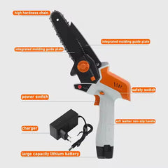 Rechargeable Mini Electric Chainsaw 12V Brushless Motor With Battery Indicator, Safety Switch, 2Ah Lithium Battery, Fast Charging & 110mm Cutting Capacity For Garden Pruning, Wood Cutting & DIY