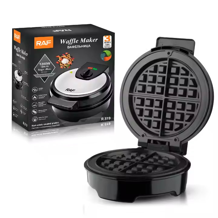 RAF High-Power Waffle Maker with Non-Stick Surface & Adjustable Temperature - 1200W