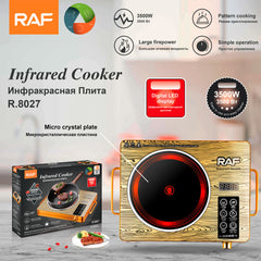 طباخ الأشعة تحت الحمراء RAF R.8027 - موقد الأشعة تحت الحمراء عالي الطاقة رقمي LED بقوة 3500 واط مع لوحة ميكرو كريستالية وحماية أمان وأوضاع طهي متعددة الوظائف